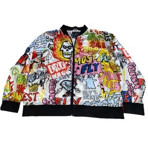 BORN FLY Anytown USA Jacket Hooded Allover print Size 3XL DRIP‎ Skull Rare Y2K